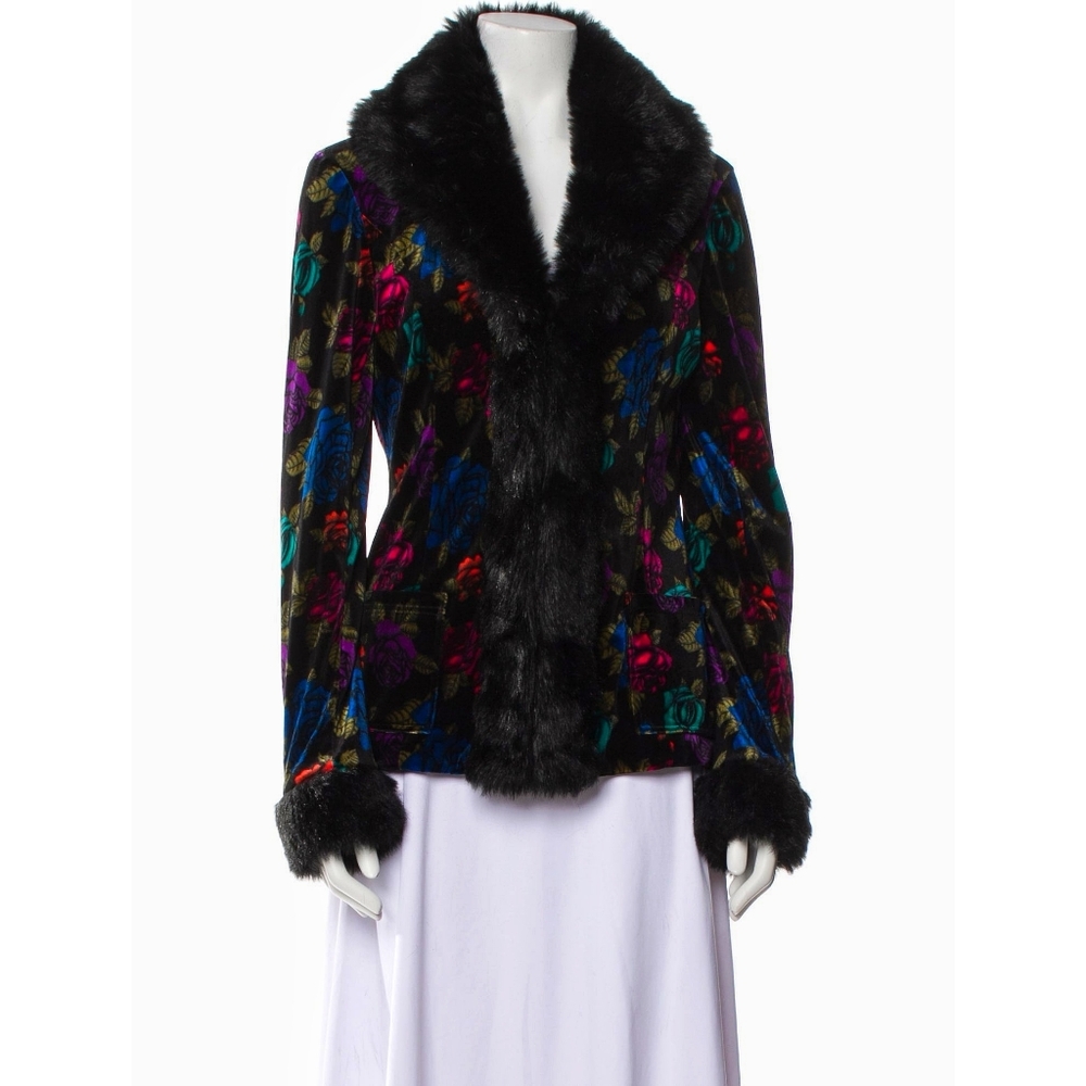 RARE Vintage Betsey Johnson Y2K Floral Velvet Penny Lane Duster Jacket